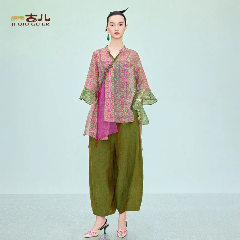 吉丘古儿小桃红女士气质上衣复古时尚百搭撞色多巴胺衬衫G252Y005