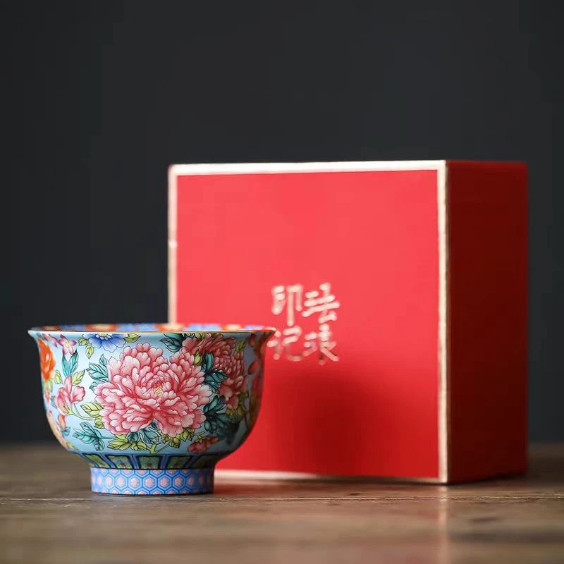 珐琅印记蓝色万花系列珐琅彩茶杯品茗杯 2050