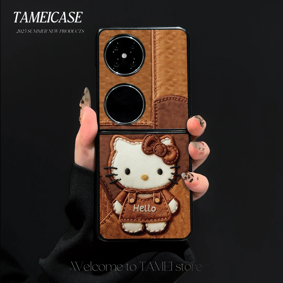 牛仔KT猫羊皮适用华为pocket2手机壳FINDN3FLIP折叠屏pockets