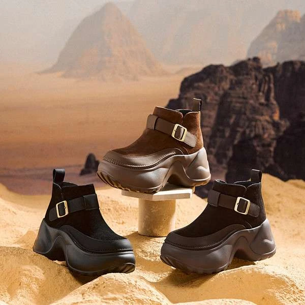 【万达撤柜】2025秋冬新款真皮复古增高厚底小个子短靴休闲英伦风