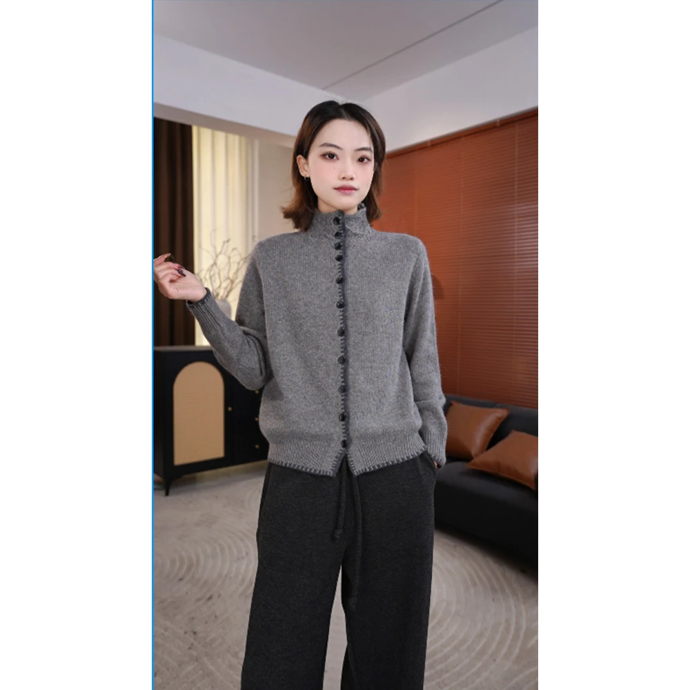 YIANYAN【稳稳】女士秋冬厚款半高领花边针织上衣