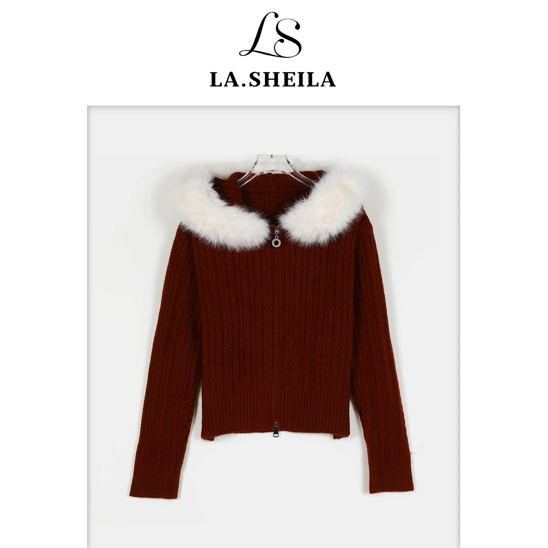 LA.Sheila双头拉链毛领麻花开衫253-KS/1024-1690