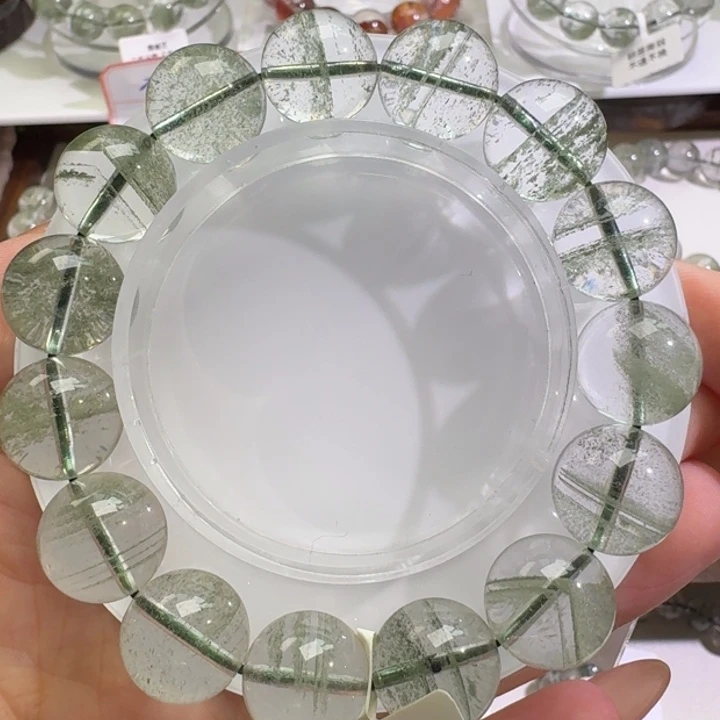 水晶手链未镶嵌巴西金沙翠绿幽灵13.6mm
