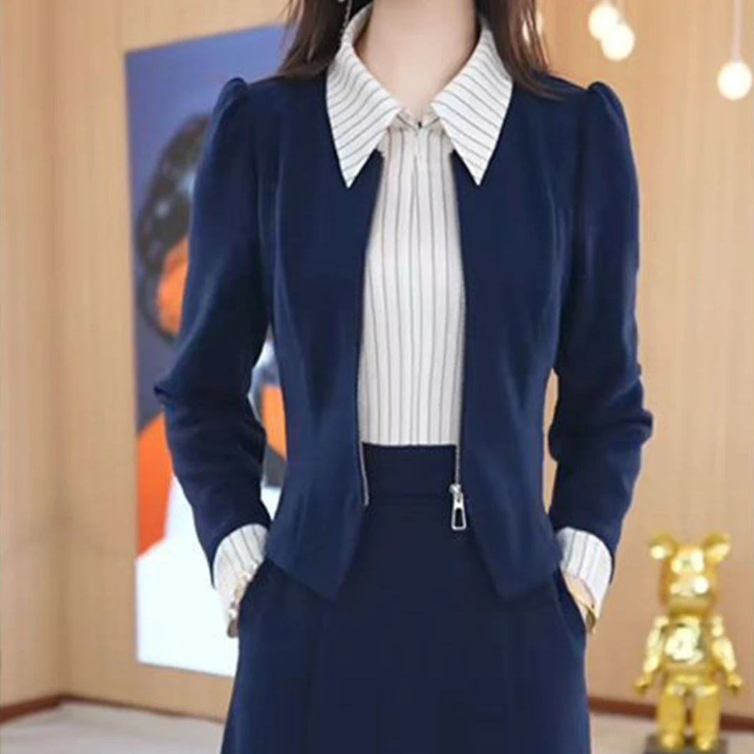 2025秋季新款时尚长袖连衣裙女气质设计感条纹拼接假两件休闲裙子