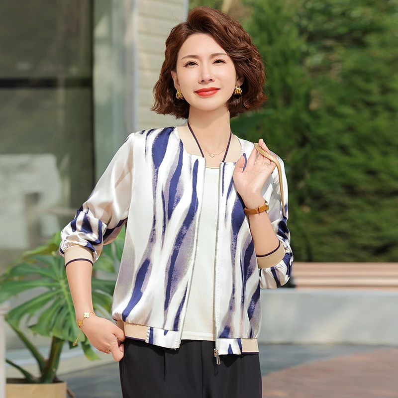 春夏妈妈装薄款防晒夹克衫女士新款开衫棒球服中老年人短外套气质