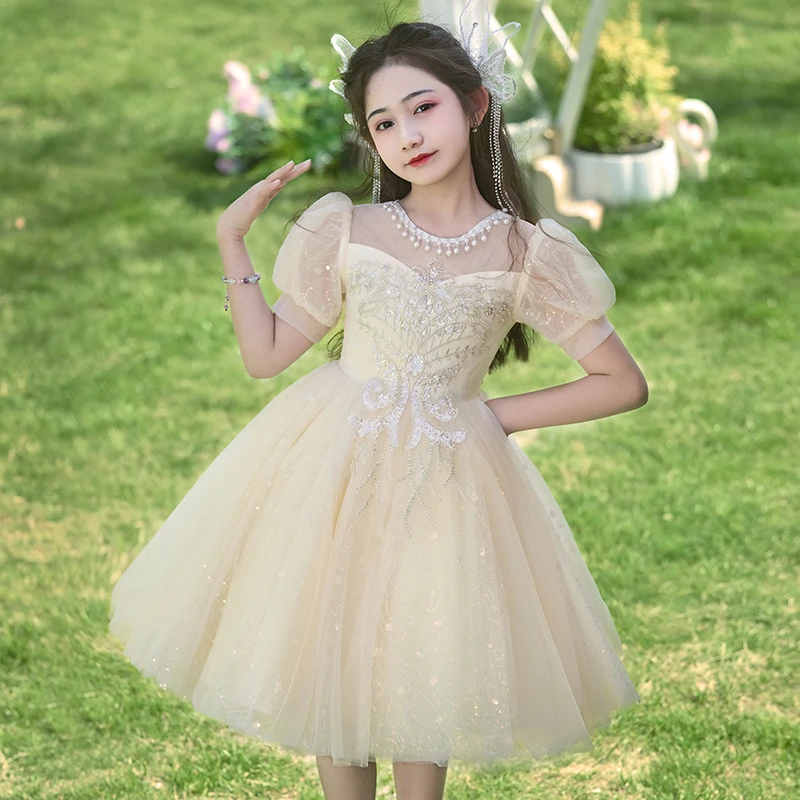 女童礼服轻奢小众高端儿童生日钢琴演出服花童婚礼走秀洋气蓬蓬裙