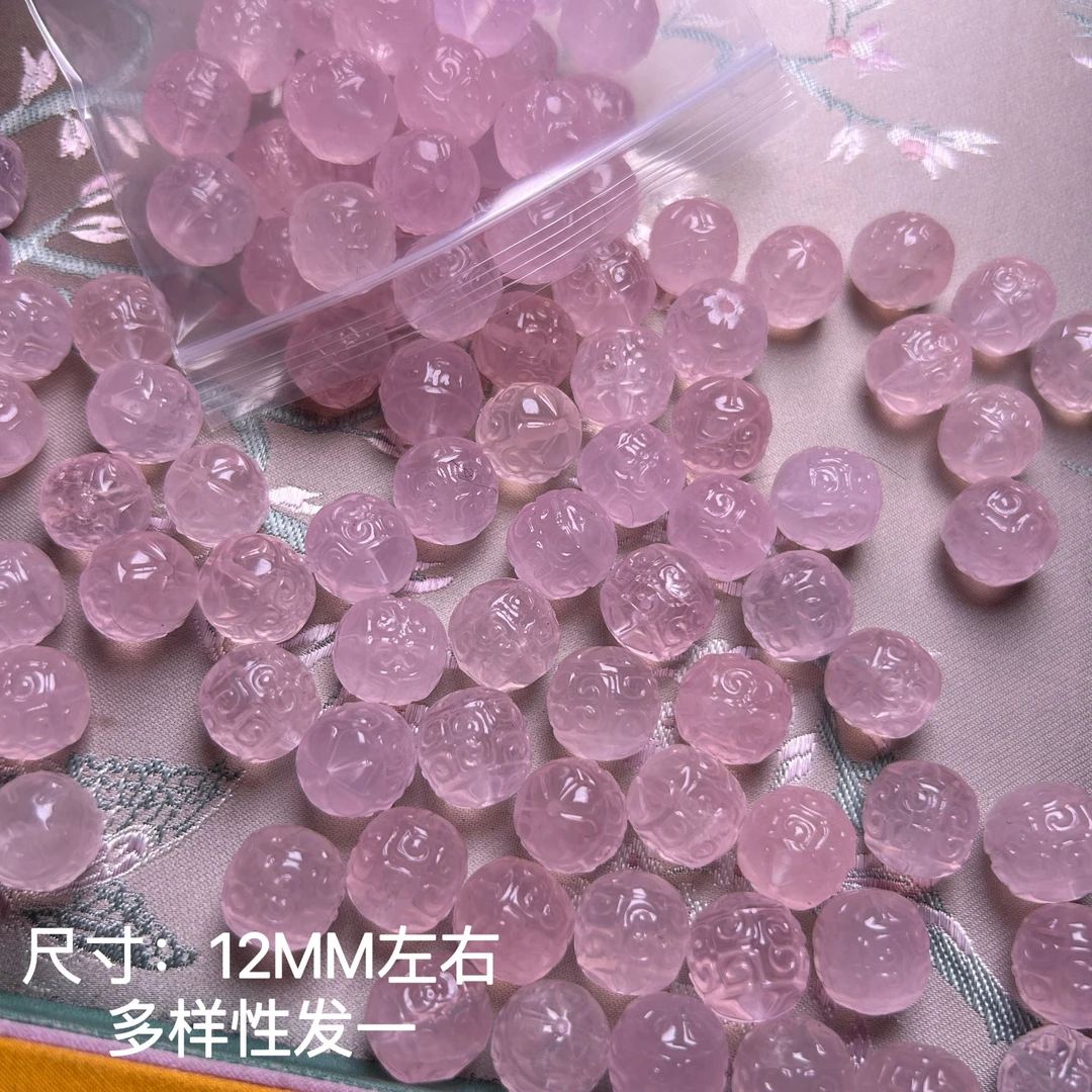 【水晶配件】天然粉水晶回纹珠单珠12MM【有孔】DIY用多样性发一