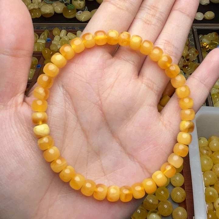 蜜蜡未镶嵌珠宝奇石181-天然蜜蜡蜜糖妖花老型手串卡6
