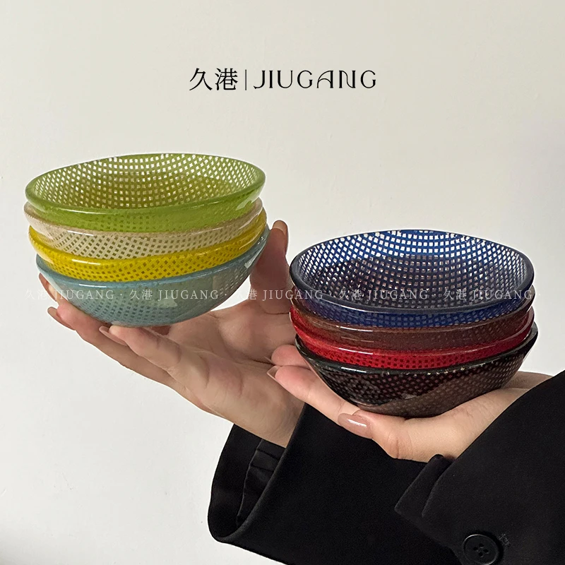 创意ins风彩色玻璃碗家用多巴胺餐具水果沙拉碗甜品糖水碗吃饭碗