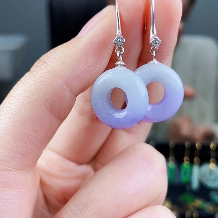 翡翠耳饰银S925镶嵌饰品