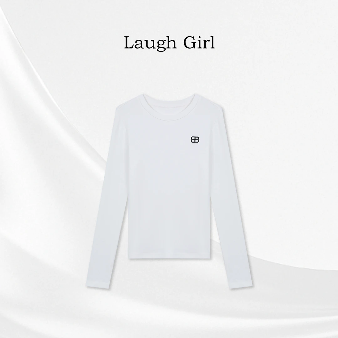 楚楚君 Laugh girl【品牌T】圆领净版BB字母刺绣长袖T恤TL531080J