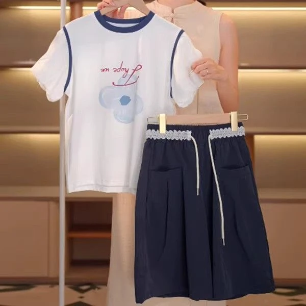 女童短袖套装夏装新款中大童网红洋气T恤休闲短裤两件套夏季薄款