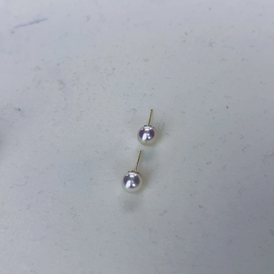 海水珍珠海水akoya天女耳钉7-7.5mm18K金镶嵌