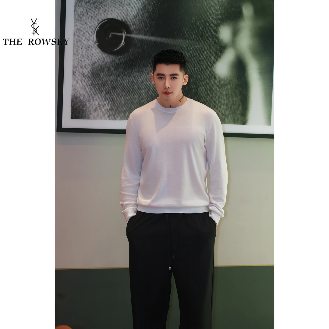 杨圣坤2025新品男士100%塔斯马尼亚羊毛纯色长袖针织衫SK25817100