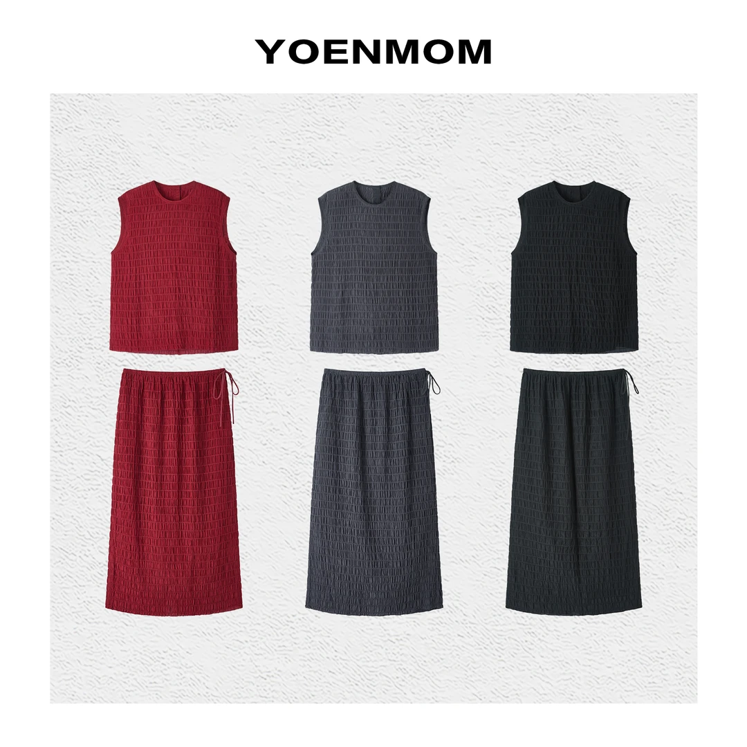 YOENMOM·趣褶·春夏新品 定制桑蚕丝泡泡肌理感无袖背心半裙套装