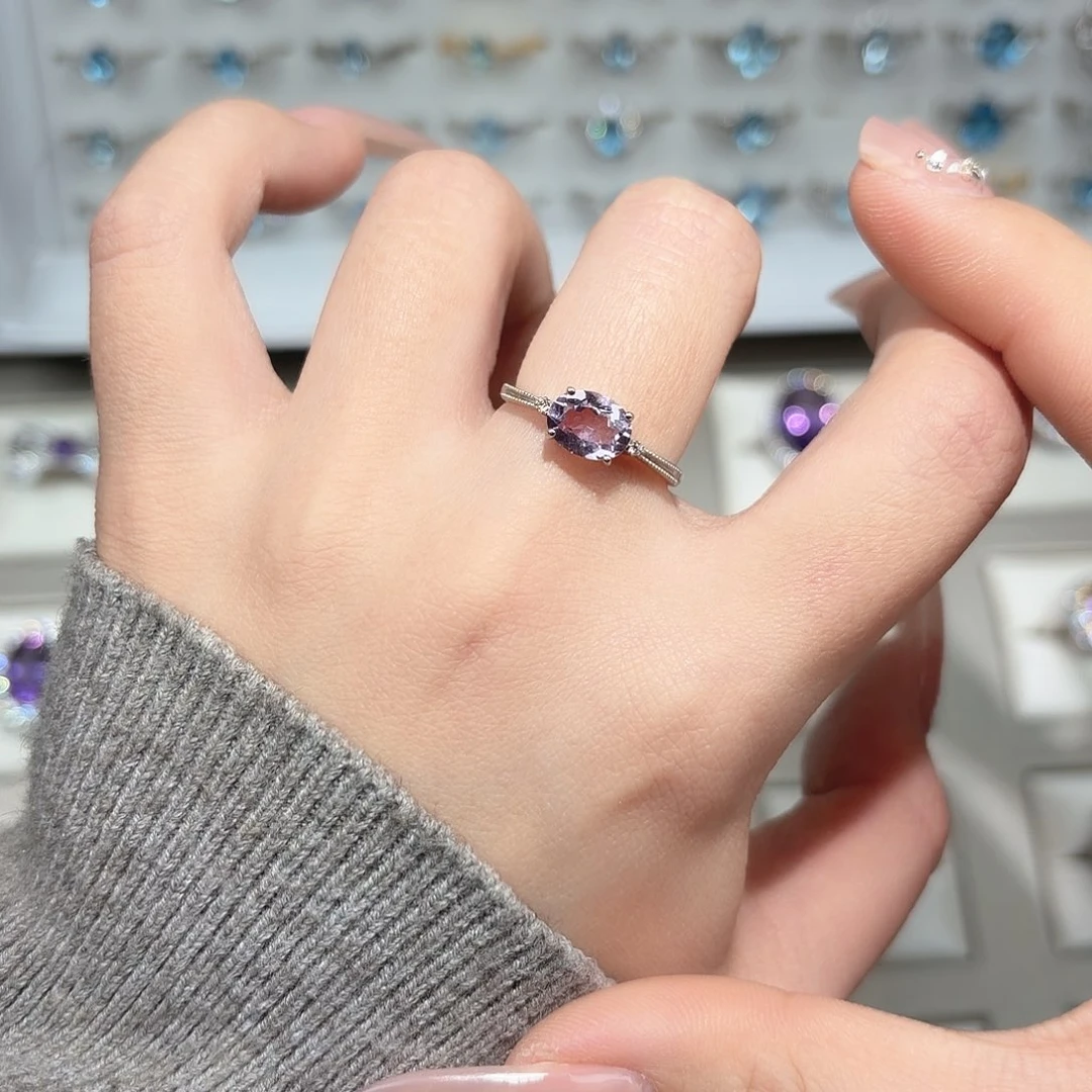 紫晶戒指银S925镶嵌横镶设计款