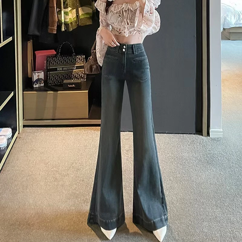 美式复古时尚百搭高腰微辣牛仔裤