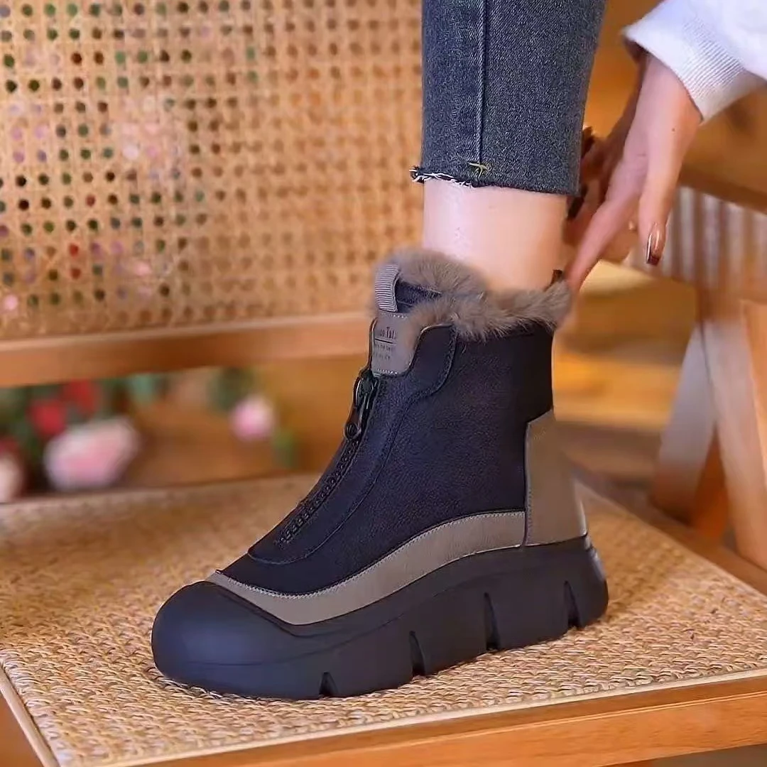 厚底增高防滑短筒短靴女2025秋冬新款软底薄绒时尚百搭外穿棉靴