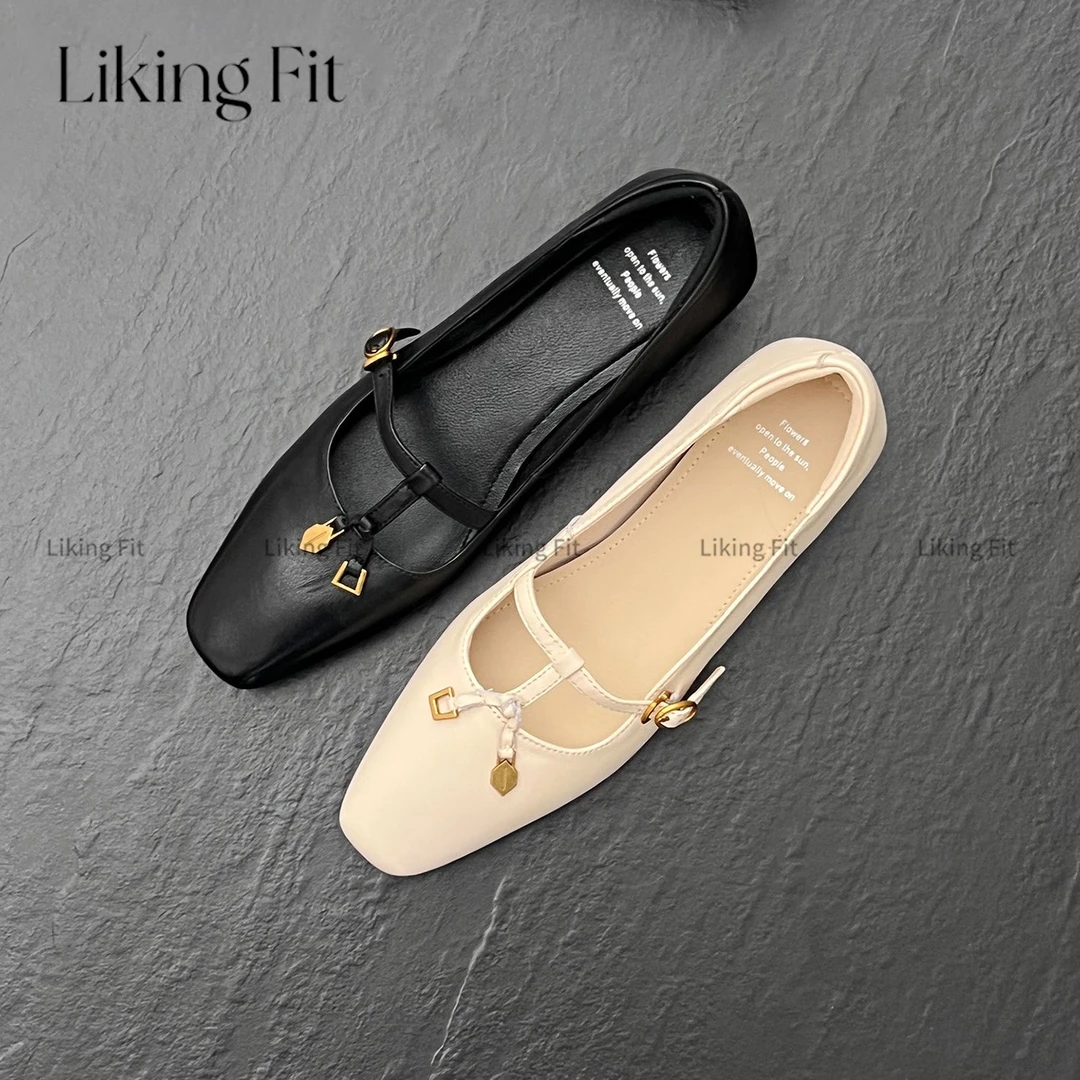 Liking fit/羊皮/3cm春秋新款法式玛丽珍鞋低跟方头浅口单鞋女
