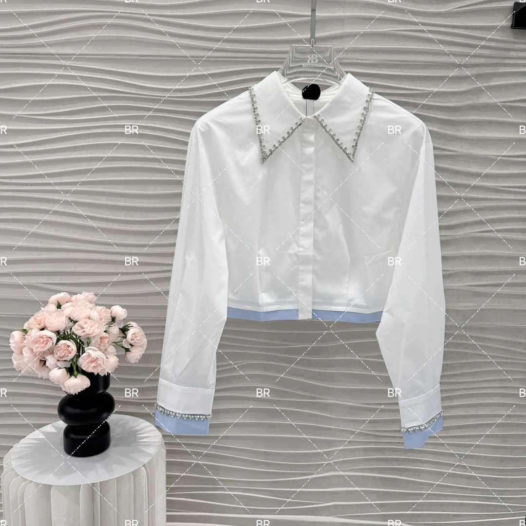 【嘉】高定拼色短款H型衬衫百搭抗皱百搭秋季新款5255