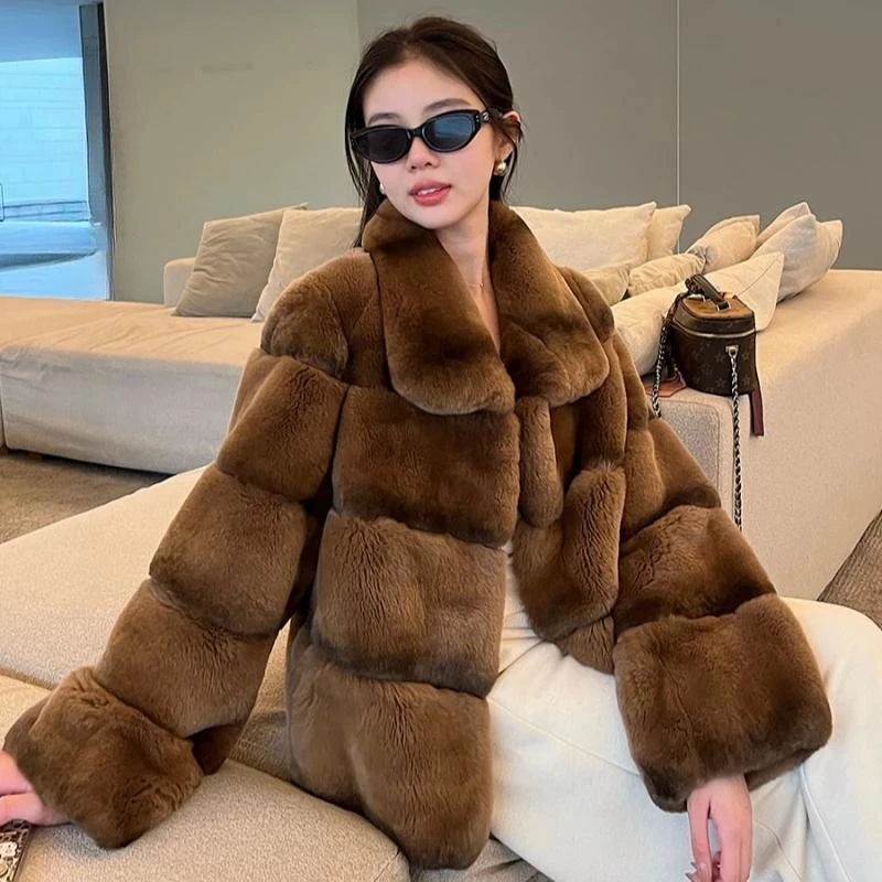 高端进口獭兔毛皮草外套女士2024新款气质百搭高级感獭兔皮毛一体