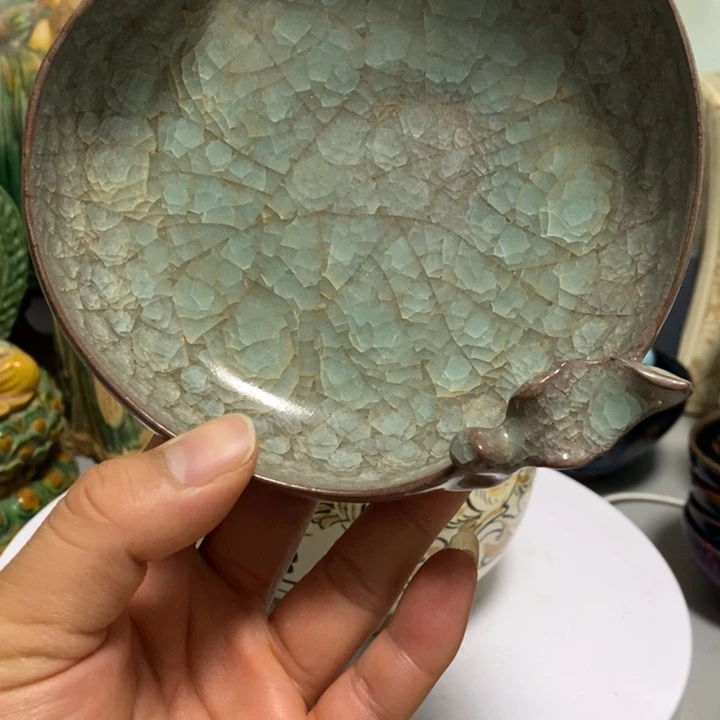 陶瓷哥瓷冰裂釉蟠桃洗