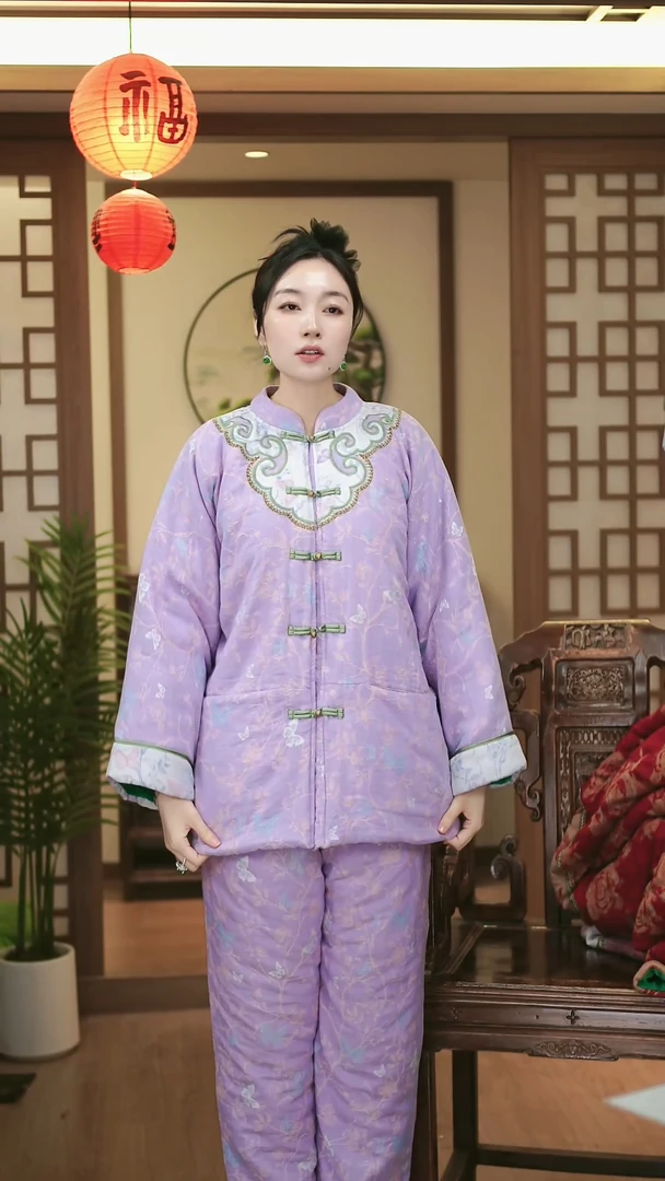 2025款国风新中式纯棉三层棉纱睡衣女冬季中年款家居服套装可外穿