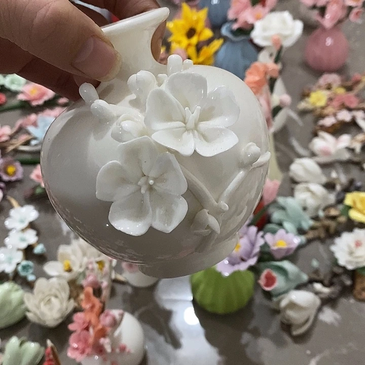 瓷片纯手工陶瓷花摆件瑕