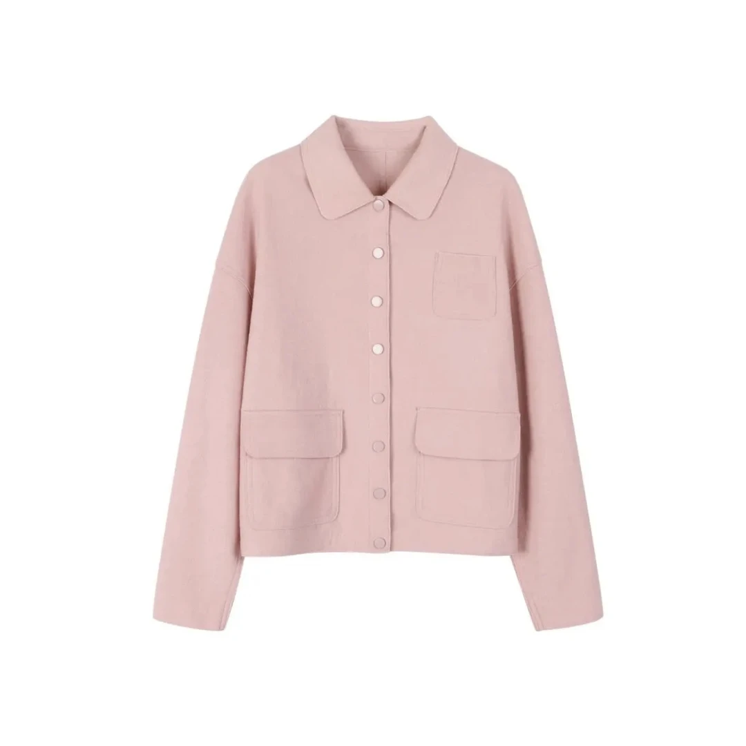 强缩羊毛春季时尚休闲羊毛翻领衬衫外套AP0224174