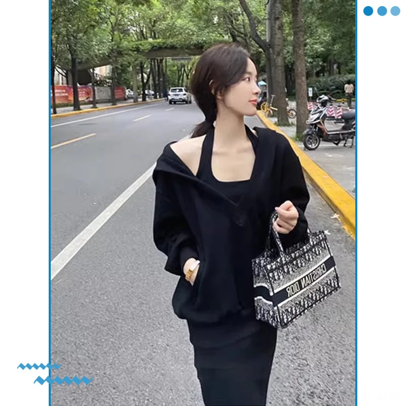 秋冬季卫衣搭配一整套2024今年流行网红爆款休闲粉色两件套装裙女