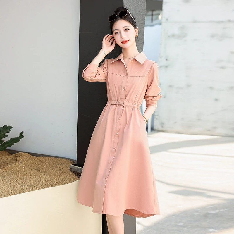 早春秋女装2025年新款舒适穿搭法式长袖收腰衬衫连衣裙子优雅