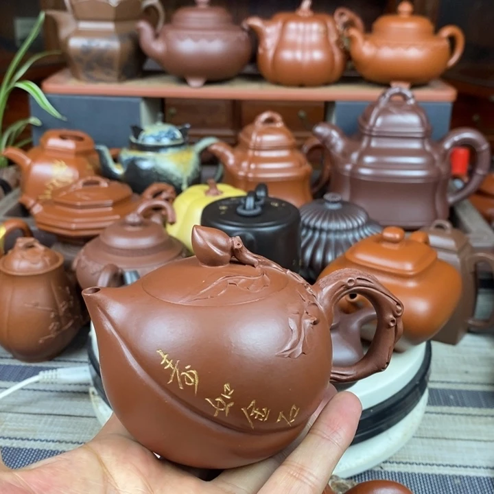 茶壶紫砂寿桃壶240cc原矿老紫泥特价