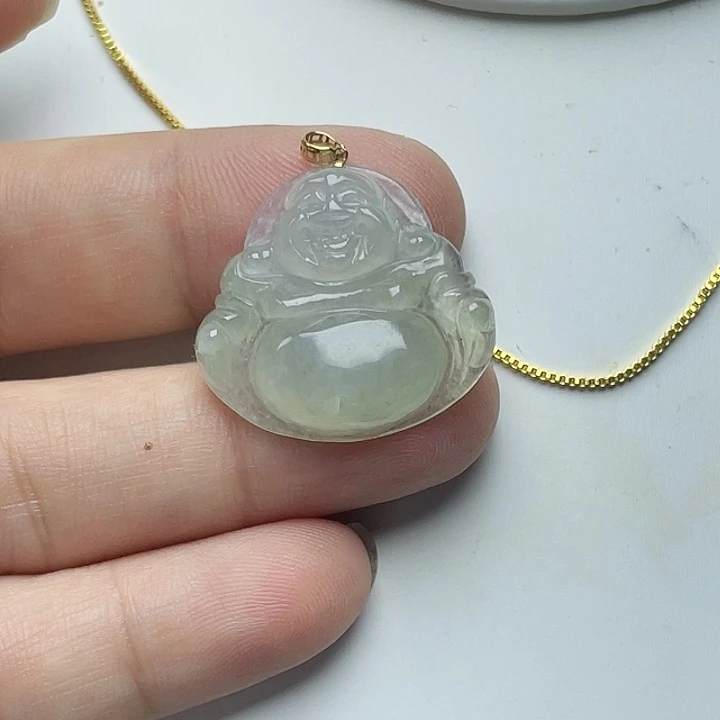 翡翠18K金镶嵌颈饰佛公