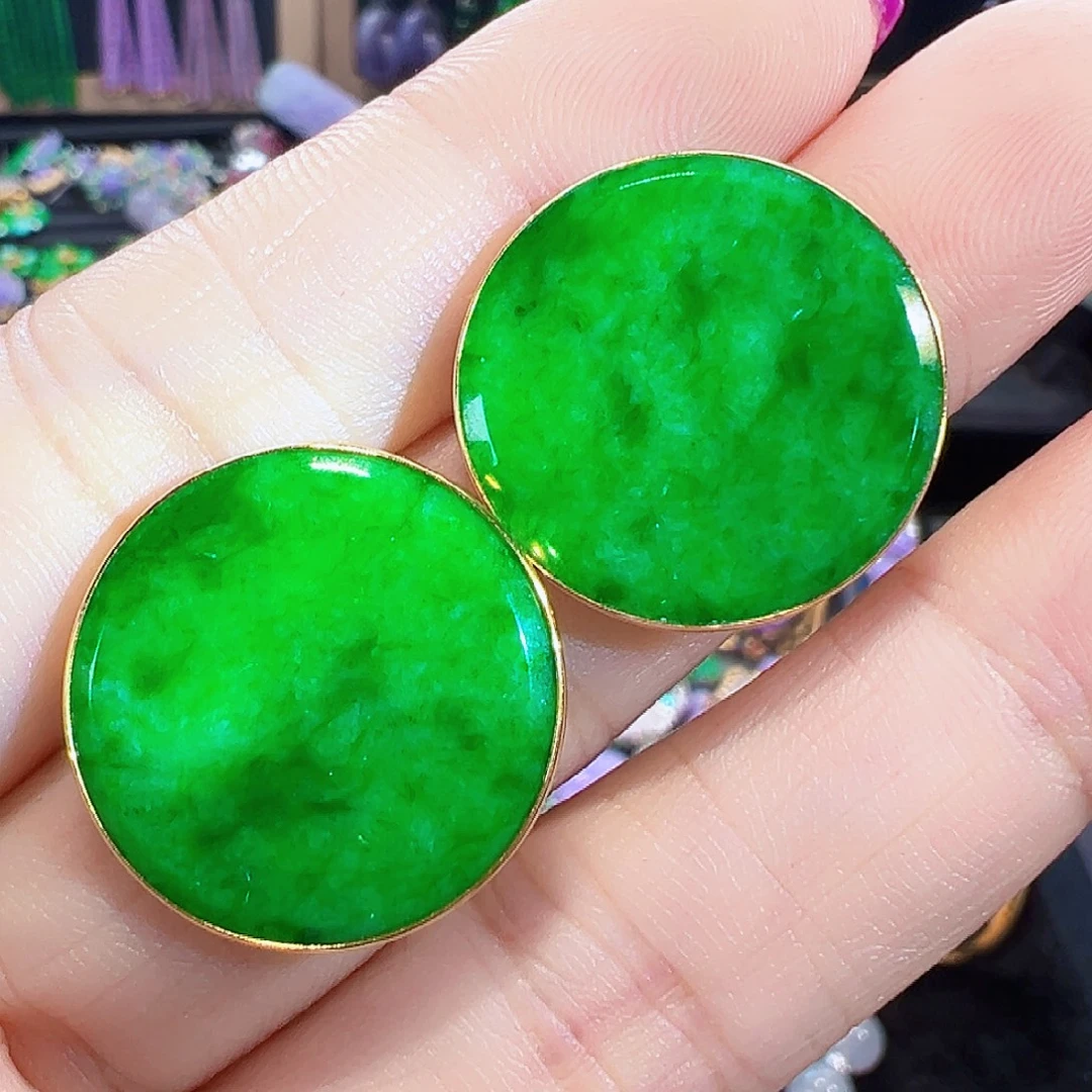 翡翠18K金镶嵌耳饰签收后24小时鉴赏期