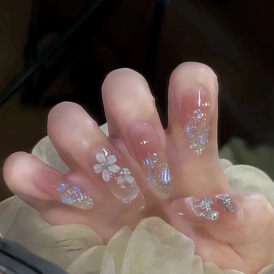 莫奈花园-美甲-可重复佩戴纯手工美甲穿戴甲极光樱花爆闪