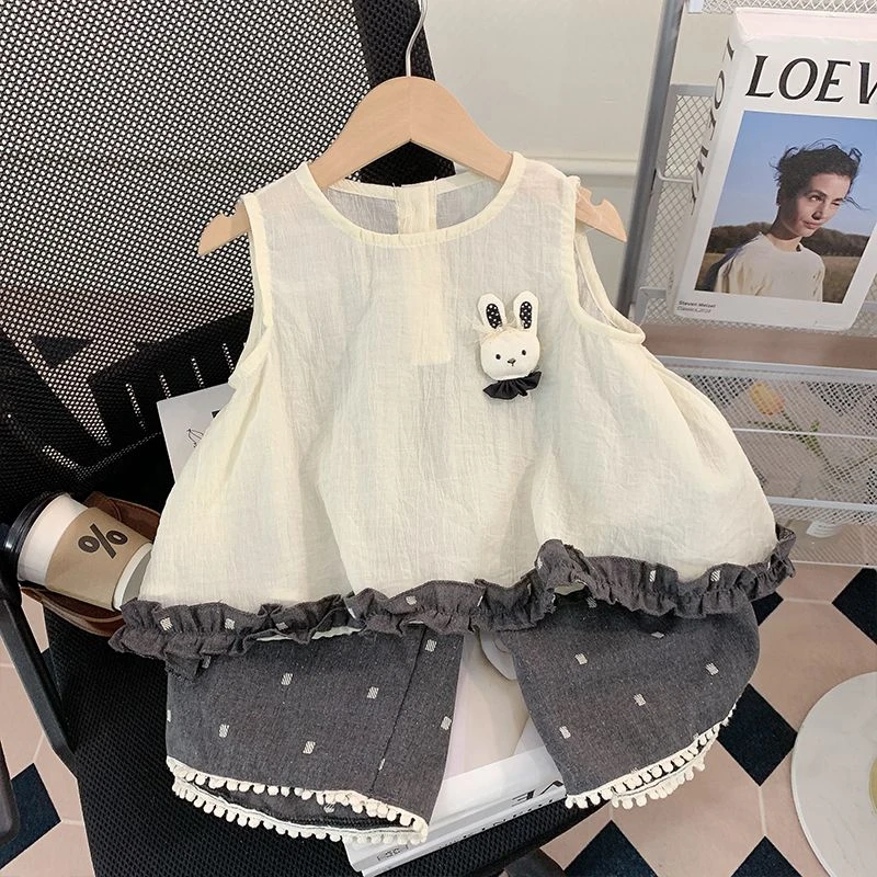 女童夏装套装2025新款洋气儿童无袖上衣薄款裤子夏季时髦宝宝衣服