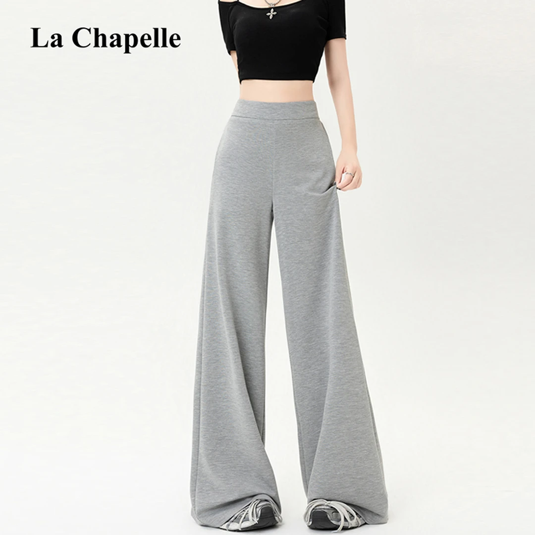 拉夏贝尔美式阔腿休闲裤女装爆款高腰宽松显瘦垂感直筒运动拖地裤