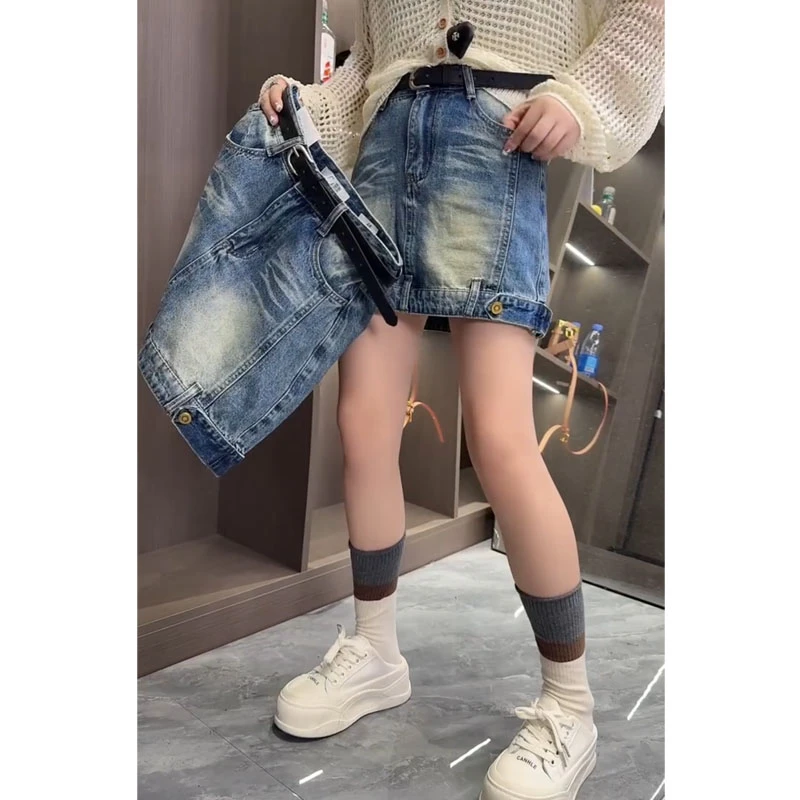 艾塔莉设计感半身裙女夏季新款短裙百搭高腰牛仔裙大码梨形包臀裙