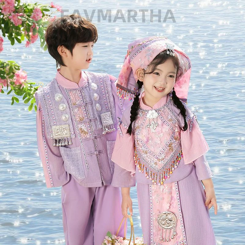 三月三广西壮服装女童少数民族儿童新款壮族瑶侗族苗男童表演出服