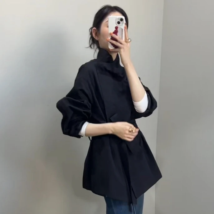 女士立领系带修身短款风衣秋季新款韩式英伦风外衣
