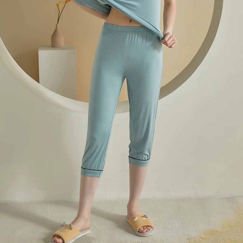 特价女士夏季七分裤纯色宽松直筒休闲家居裤