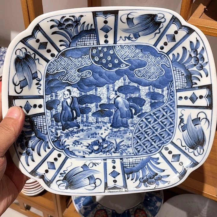 紫砂101满绘釉下青花长深盘壶承插盘