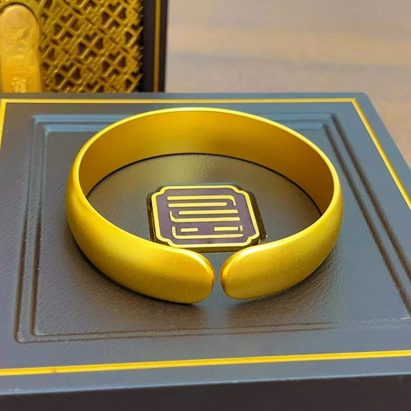 铜合金手镯 开口泥鳅背手镯实心古法磨砂面金色9轻奢加宽镯