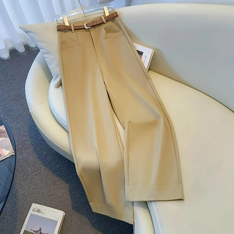 高腰西装阔腿裤女夏季2025新薄款宽松显瘦休闲裤小个子九分直筒裤
