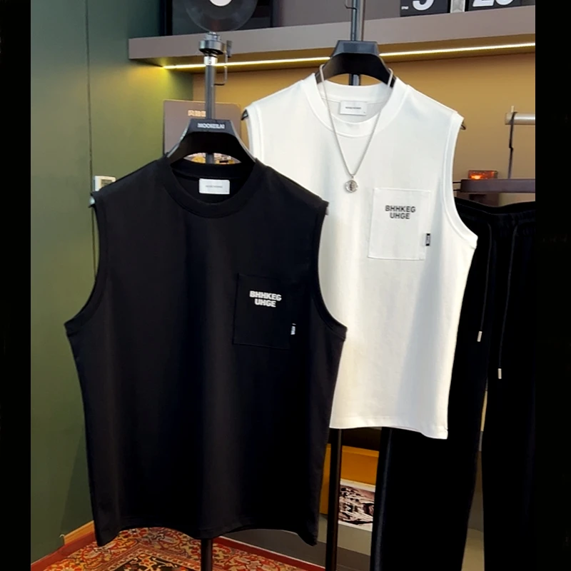 休闲风夏季男士夏季简约运动背心男士ins宽松简约百搭无袖圆领
