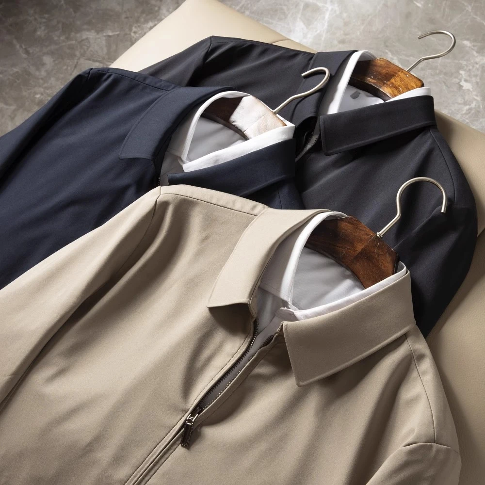 高端质感商务翻领夹克男春夏新品行政外套中年爸爸款抗皱纯色男装