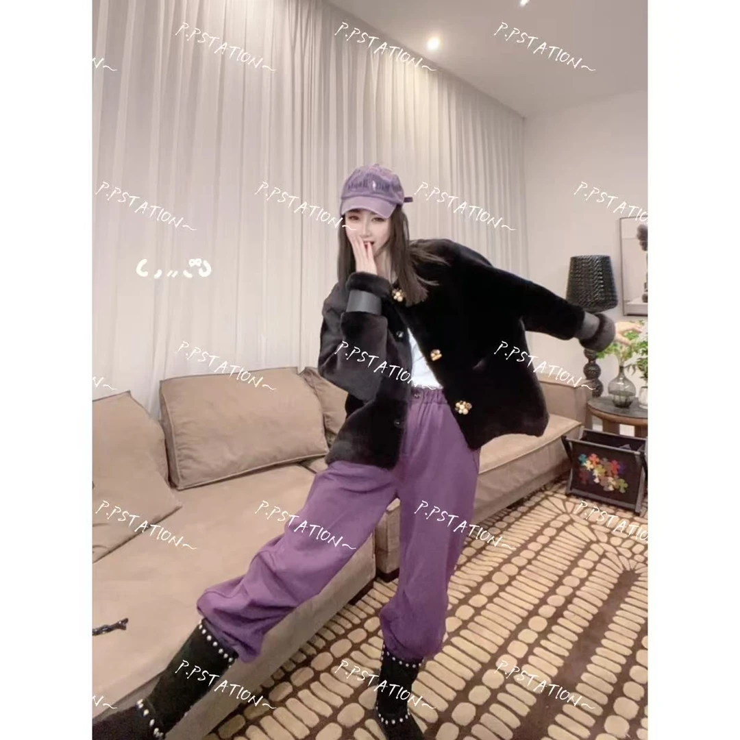 PP 2026 | 良辰美景 秋冬暖系风紫罗兰多样扣皮毛一体外套8557