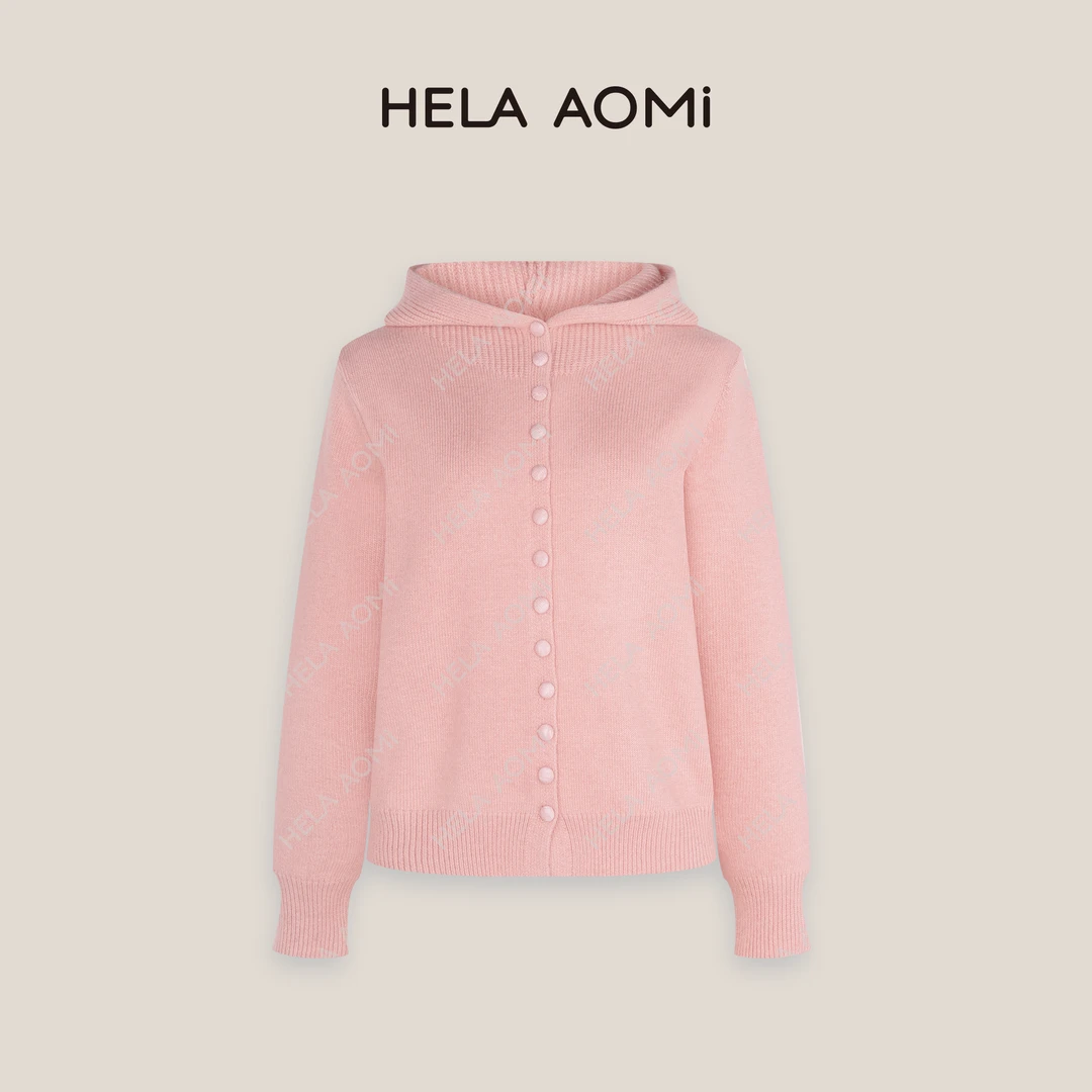 HELAAOMI “小甜豆”连帽一排扣简约高级感显瘦毛衣外套CY4DC31468