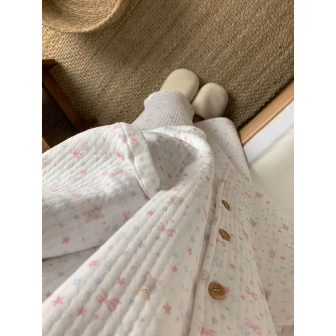 甜美少女星星印花保暖空气棉睡衣女冬季新款休闲家居服套装可外穿