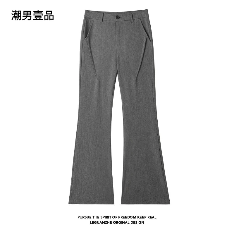 垂坠感微喇西装裤男款夏季阔腿休闲长裤潮流宽松直筒裤子
